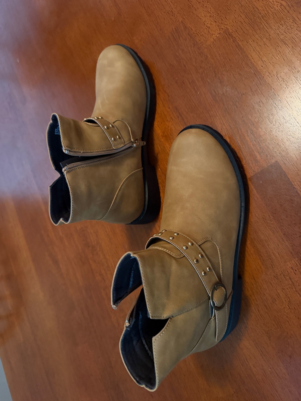 Savvy Tan Ankle Booties with Studded Strap